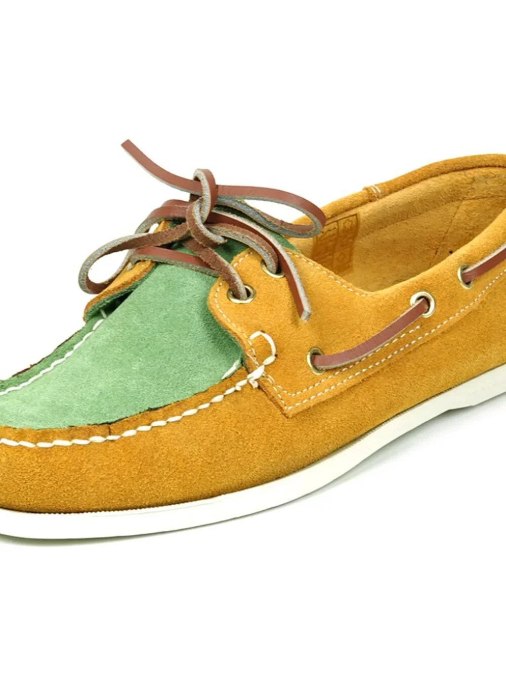 FI-6512-S Yellow Lime Premiun Genuine Suede Lace up Boat Shoes Fiesso by Aurelio